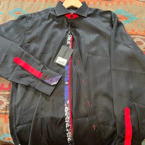black dress shirt with red accents VINCENT (Style #6701)